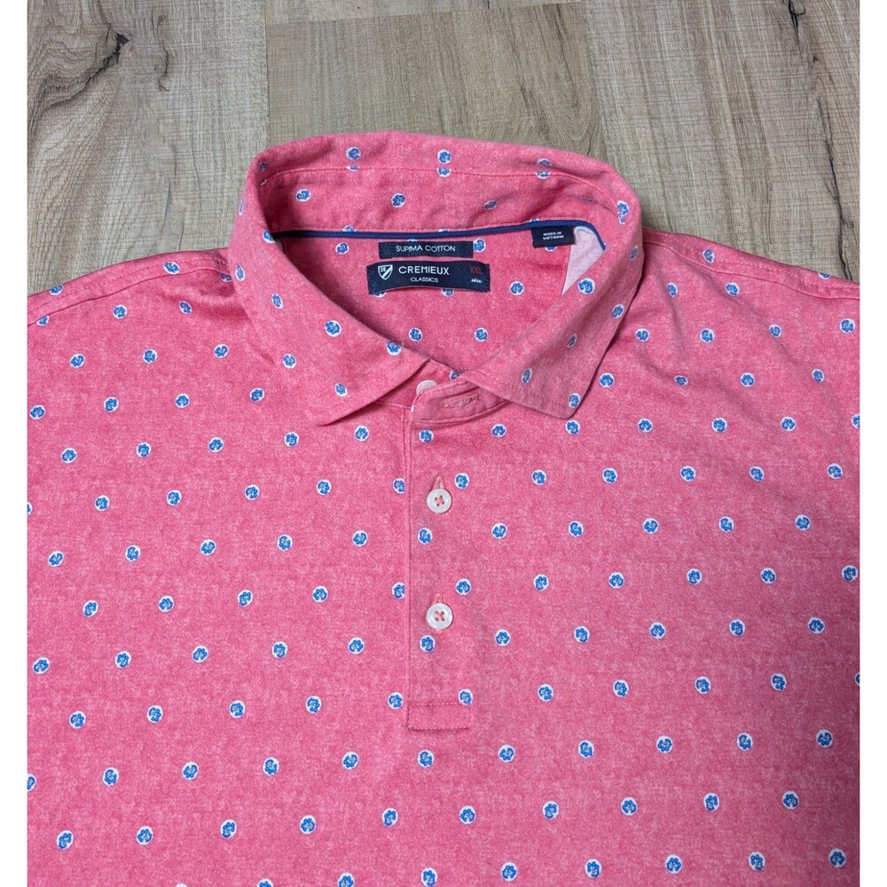 Cremieux Size XXL Polo Shirt Supima Cotton Pink Fiesta Dots Casual Golf Preppy - Picture 3 of 8